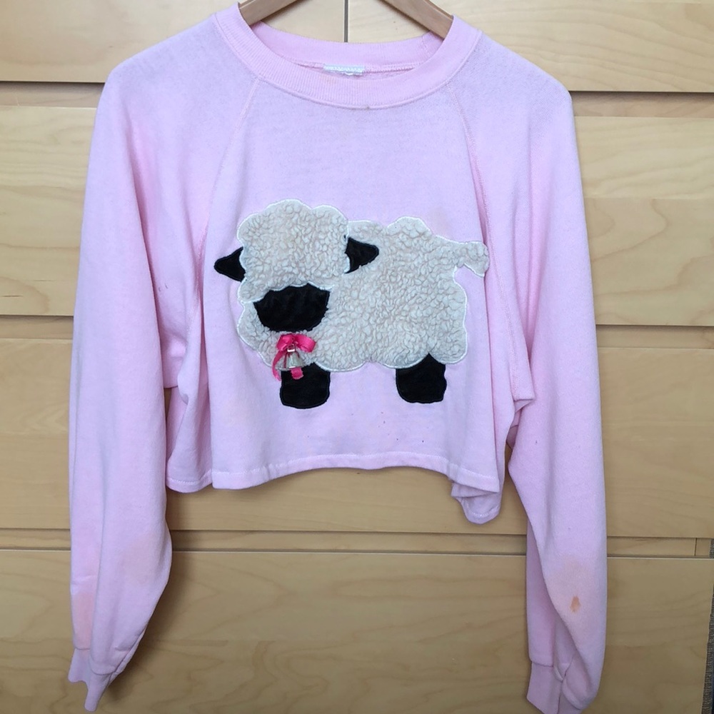 Cropped Sweatshirt. Pink Little Lamb. Sz S